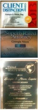 Client Distinction Award 2013 | Avvo Superb Rated Attorney 2013 | United Who's Who Lifetime Member | Georgia S. Nixon, Esq