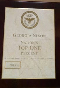 Georgia Nixon, Nation's Top One Percent, 2015, National Association of Distinguished Counsel