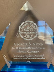 Attorney and Practice Magazine | Georgia S Nixon, Top Ten Criminal Defense Attorney, North Carolina, 2020