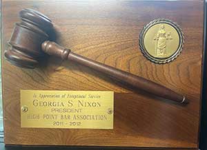 In Appreciation of Excellent Service | Georgia S. Nixon | President High Point Bar Association | 2011-2012