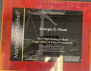 Distinguished | Georgia S. Nixon | Martindale-Hubbell | Very High Rating In Both Legal Ability & Ethical Standards | 2020